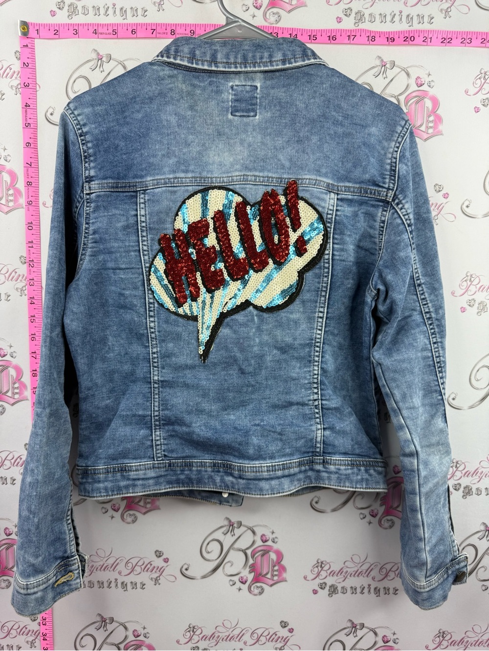 ONLY sequin denim jacket sparkly HELLO Light Blue Washed Denim Jacket